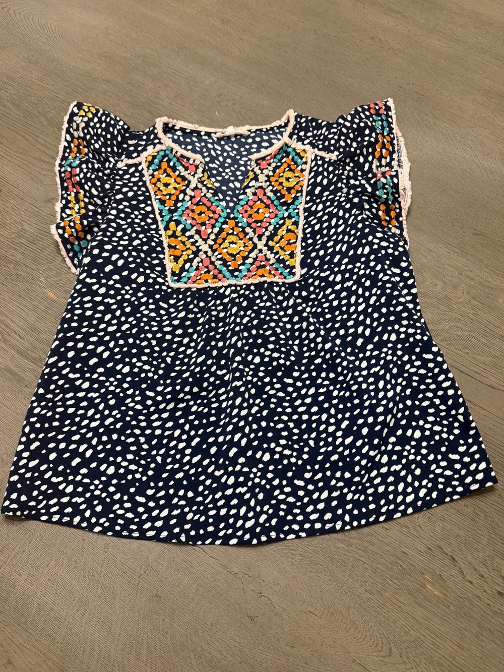 THML navy and white print embroidered top size XS